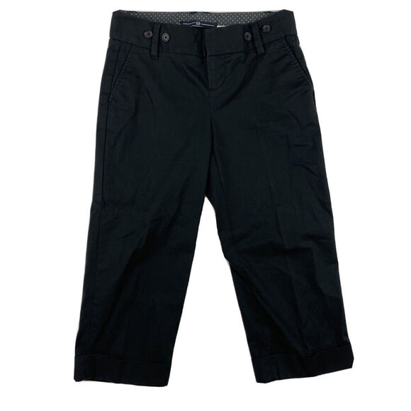GAP Black Chino Capri Pants Straight Leg Size 1 Stretch Cuffed Hem Cotton Blend - Picture 1 of 8